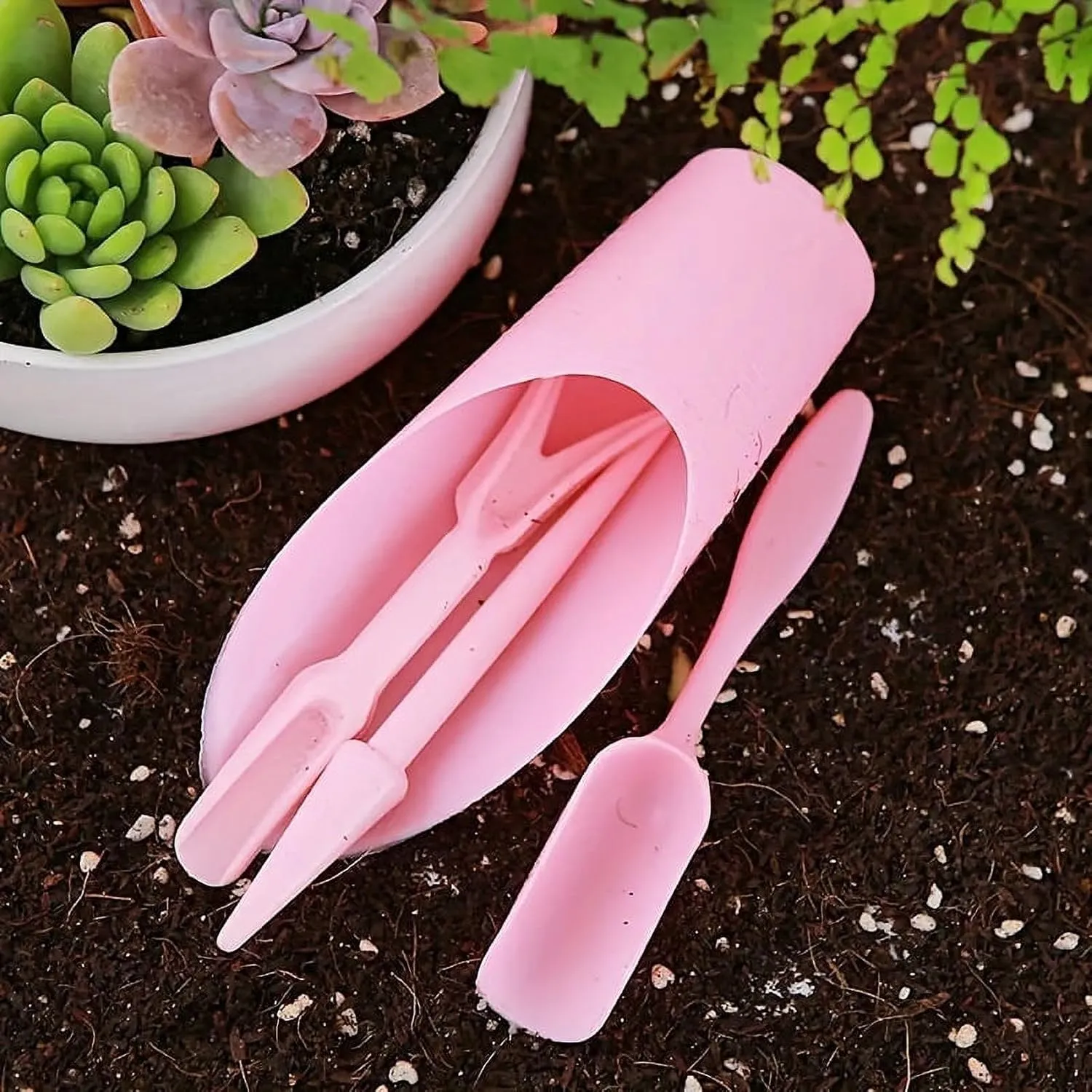 4 Pcs Pink Set Mini Garden Soil Spoon Plastic Planting